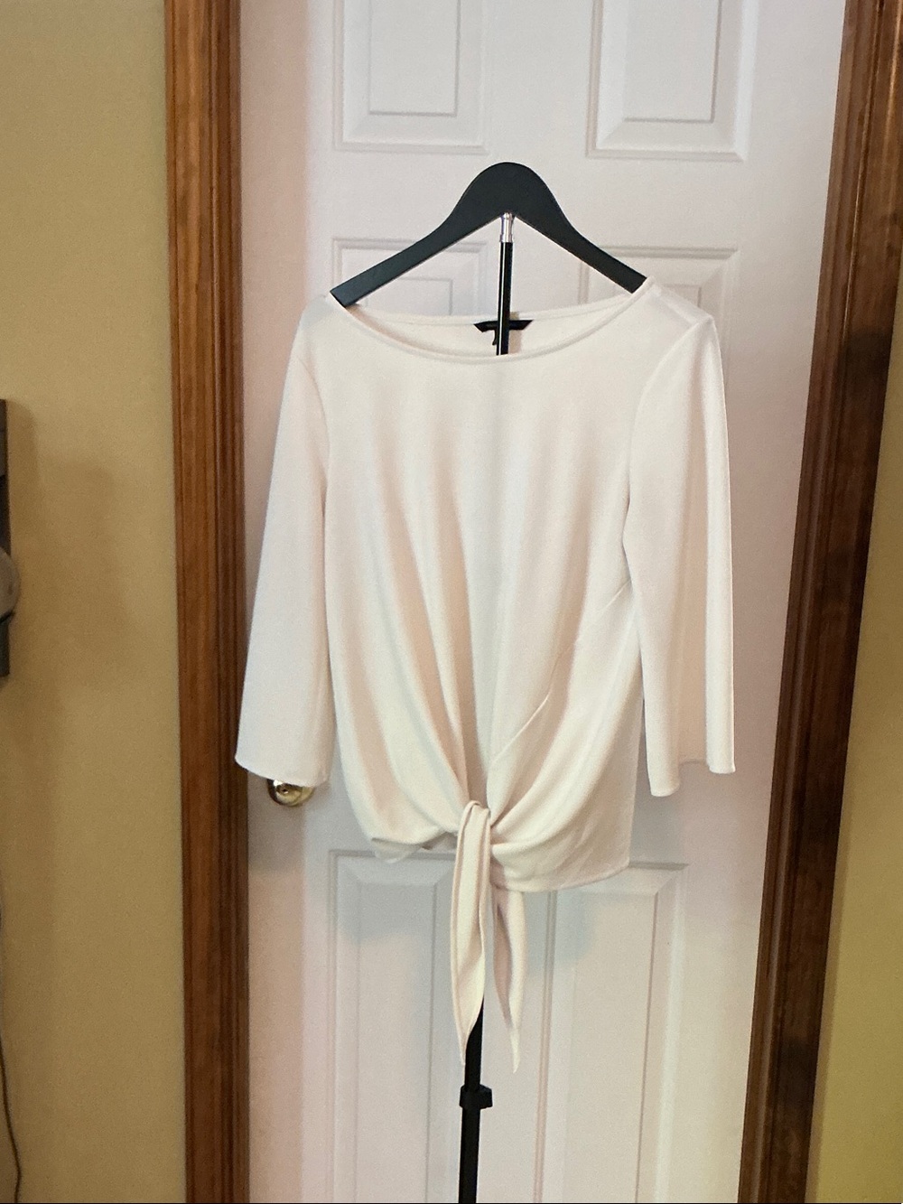 White Tie-Front Boatneck Blouse - Classic Womens Top